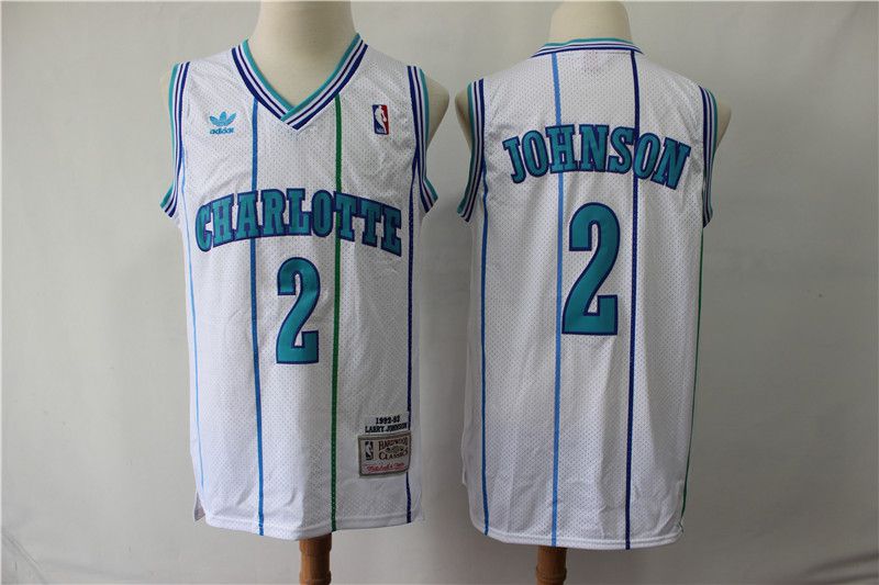 Men Charlotte Hornets #2 Johnson White Throwback Adidas NBA Jerseys->toronto raptors->NBA Jersey